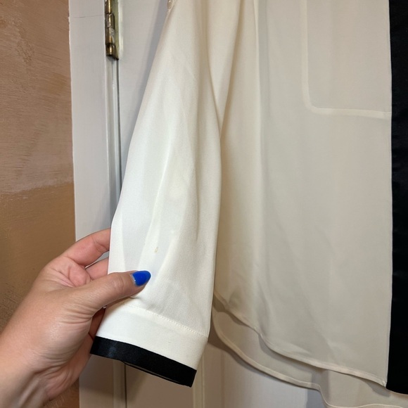 DIANE VON FURSTENBERG DVF CREAM SILK CONTRAST COLLAR BLOUSE SIZE 4 - Picture 7 of 11